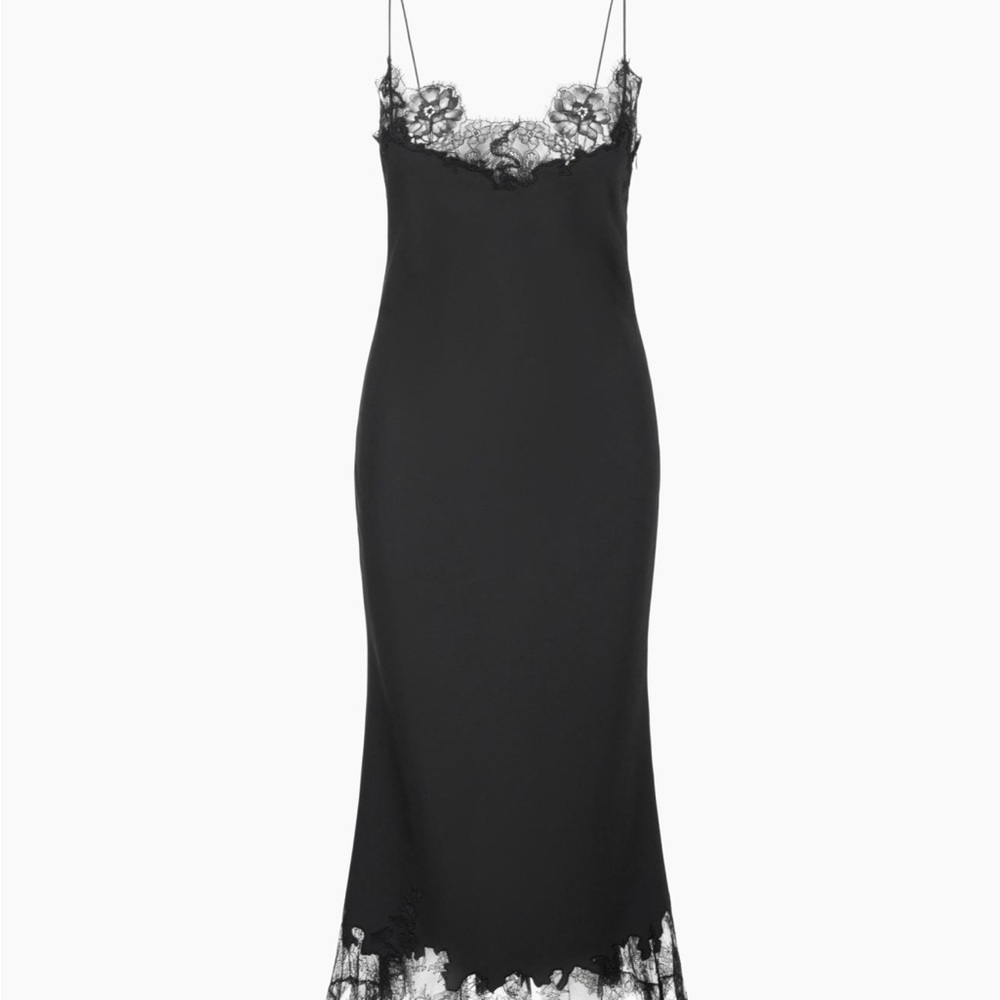 STAUD Black Lace-Trim Midi Slip Dress - Picture 1 of 1